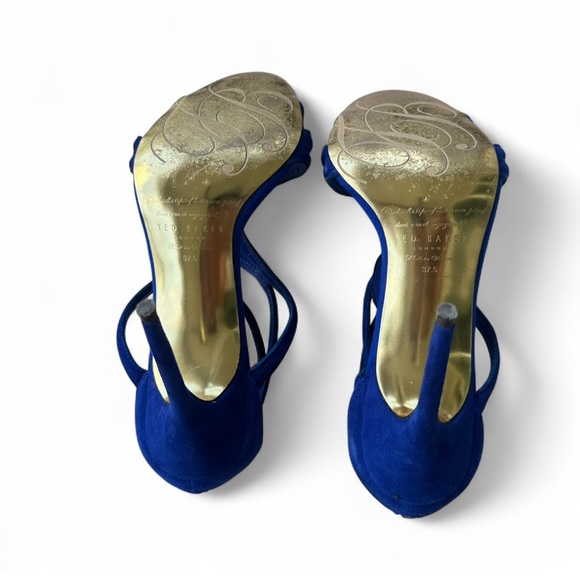 Ted Baker Royal Blue Strappy Heels Fold Bottoms Closed Heel With Zipper 37.5/7.5 - Picture 8 of 8